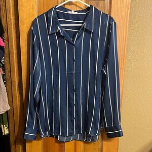 Maurices Navy Blue Striped Button-Up Shirt